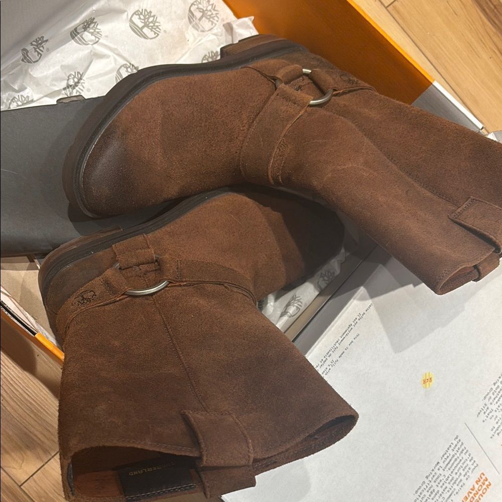Timberland Brown Leather Combat Moto Boots - Picture 3 of 4